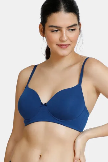 Buy Zivame Beautiful Basics Padded Non Wired 3/4th Coverage T-Shirt Bra - Navy Peony